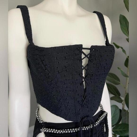 HOUSE OF CB Other - House of CB Cropped Eyelet Bustier Corset Top Black Lace Up